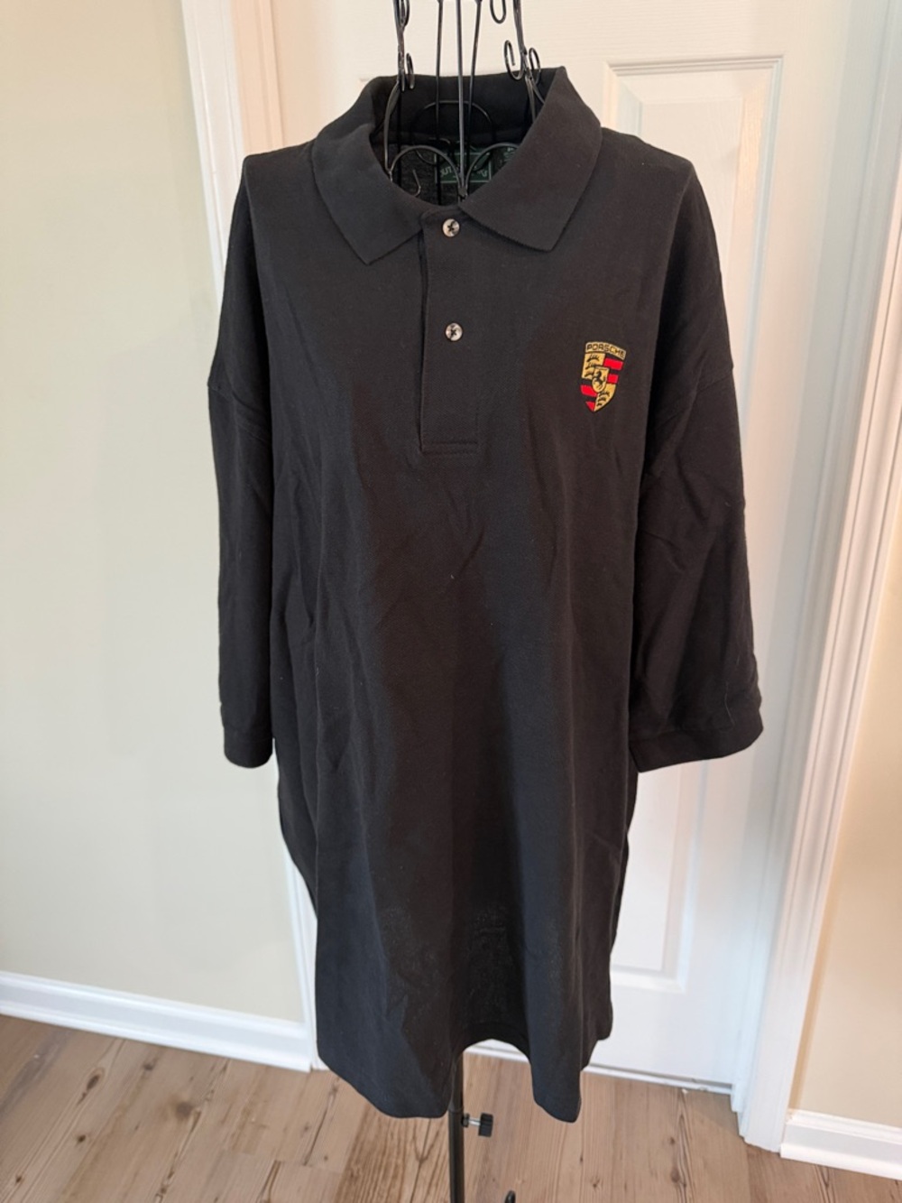 Black Polo Shirt with Embroidered Crest”PORSCHE”